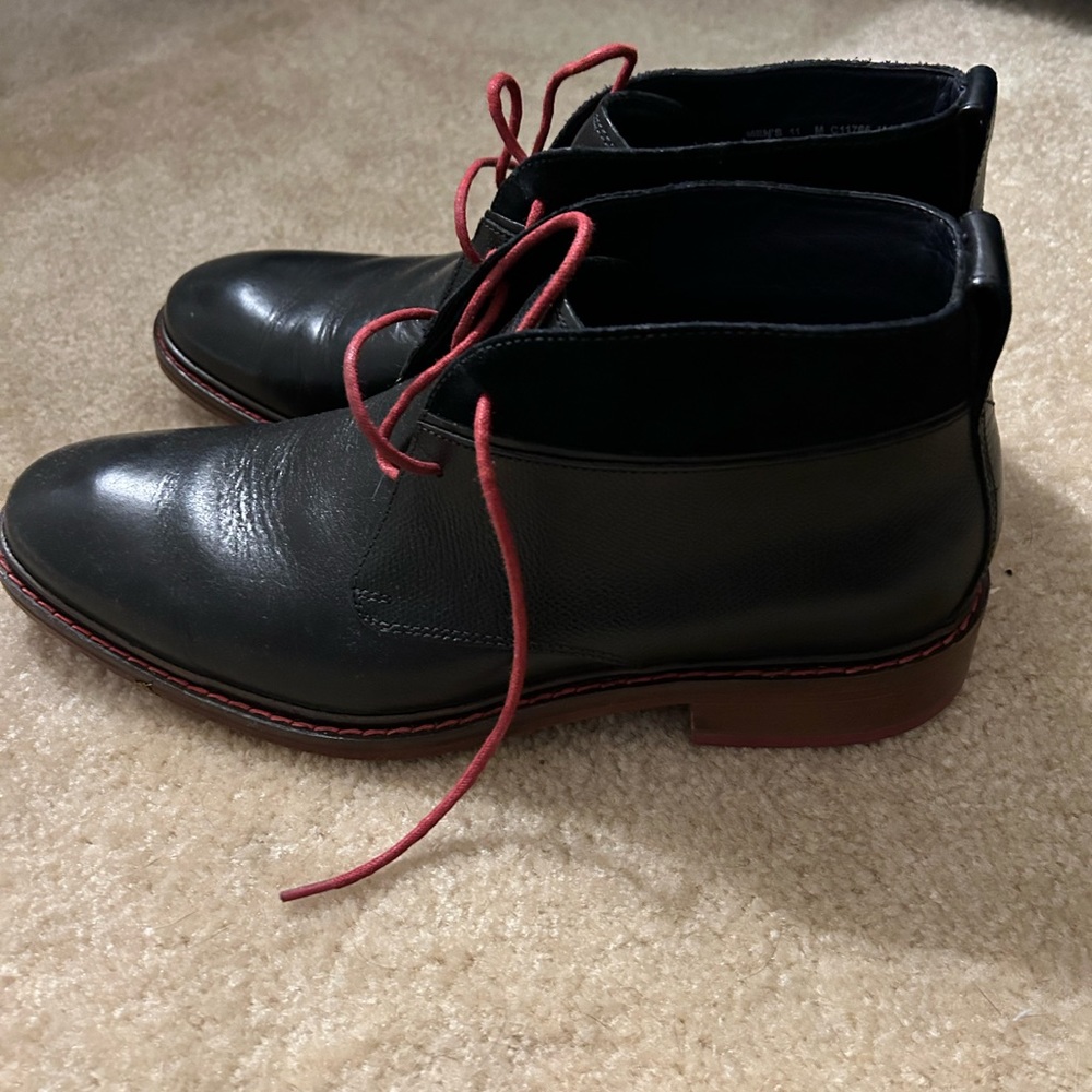Size 11 Cole Hahn black dress boot with red laces stitching. Worn once.
